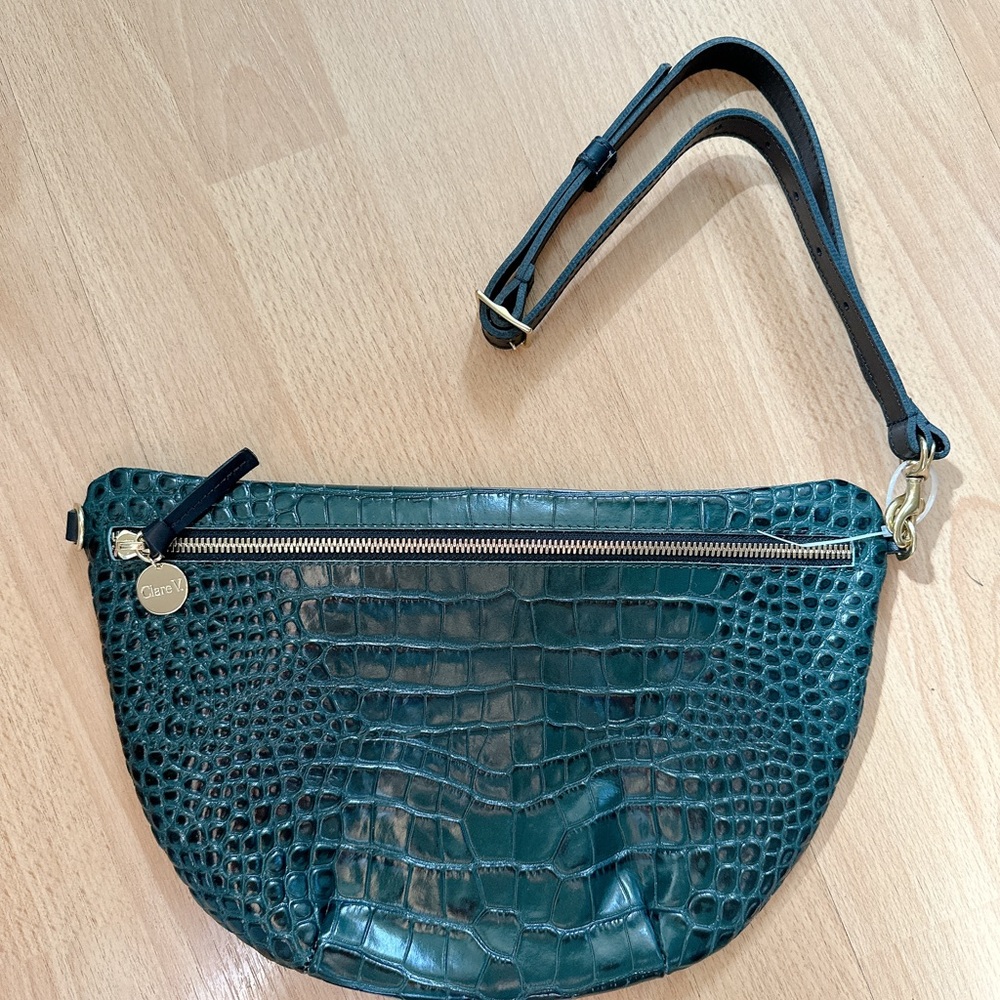 Clare V Grande Fanny Pack bag in dark green croco croc leather, NWOT